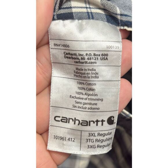 Carhartt Men's 3XL Relaxed Fit Plaid Short Sleeve Shirt Tan Blue - Picture 6 of 6